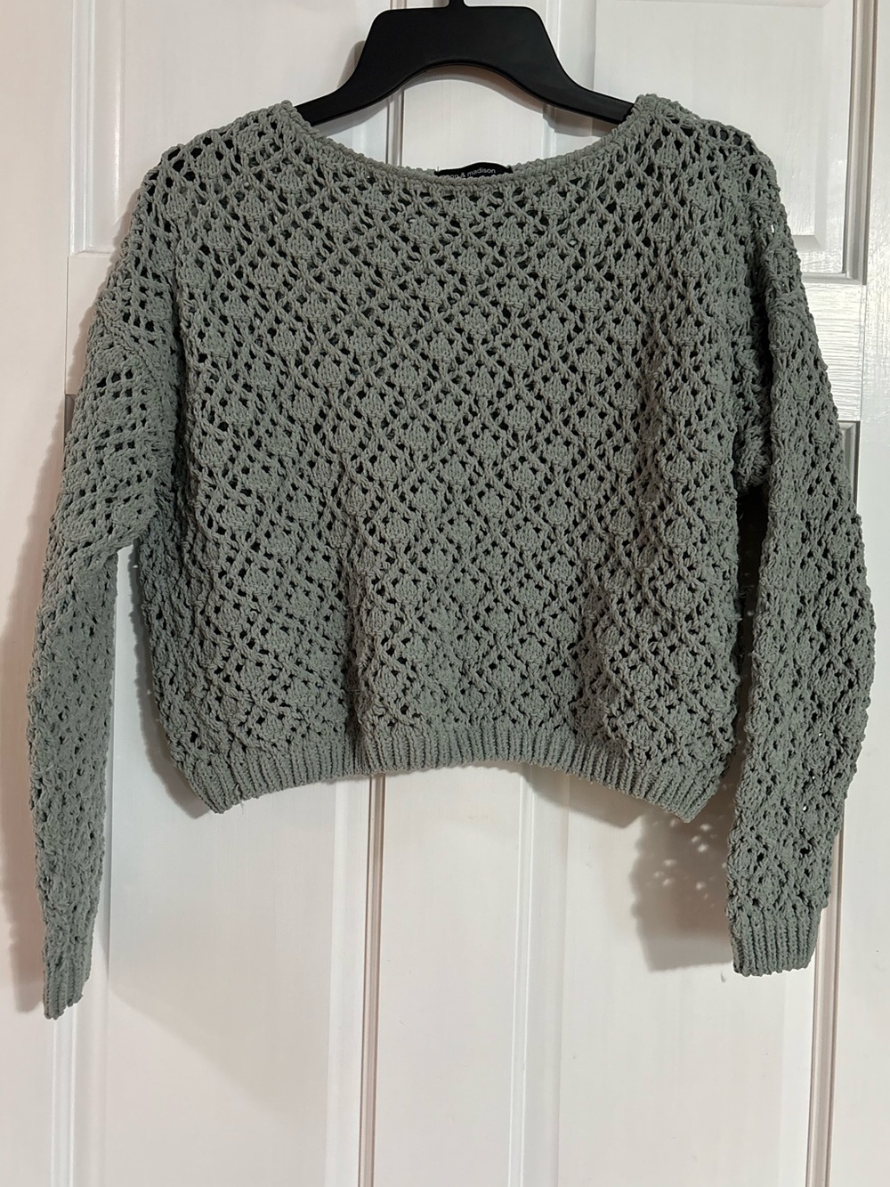 moon & madison Sage Green Open Knit Crewneck Sweater